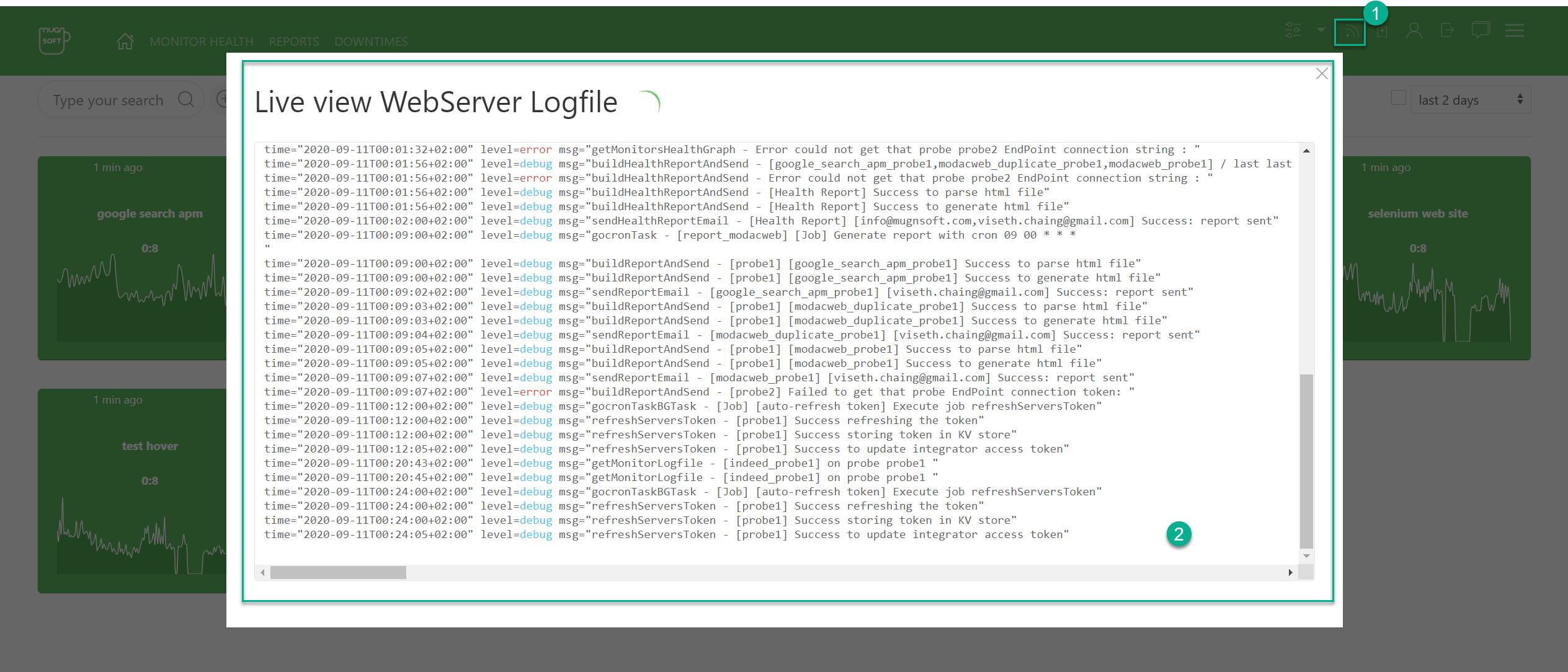 webserver log liveview